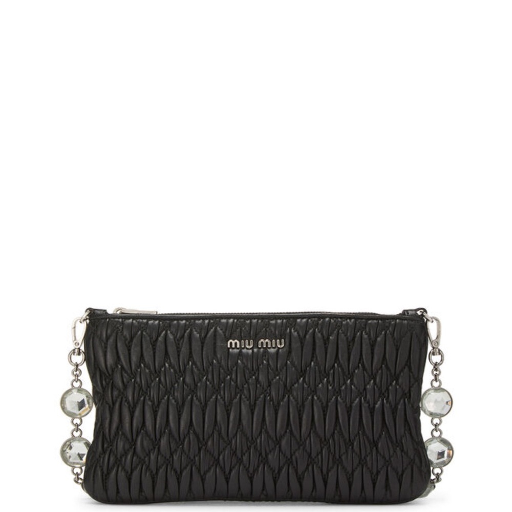 Miu Miu Black Quilted Wristlet with Crystal Accents